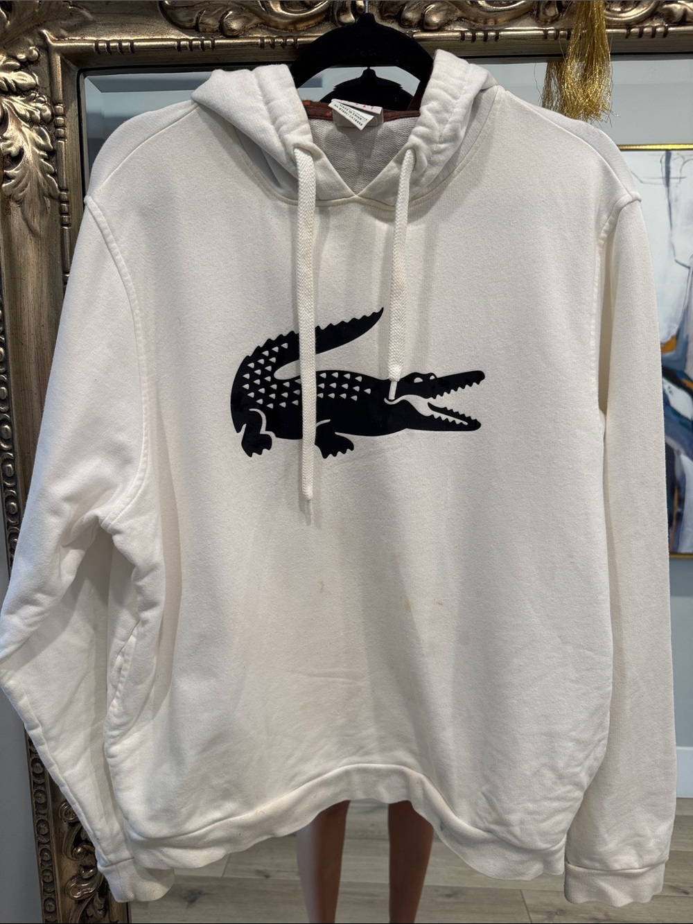 Lacoste Men's White Hoodie with Black Crocodile Logo